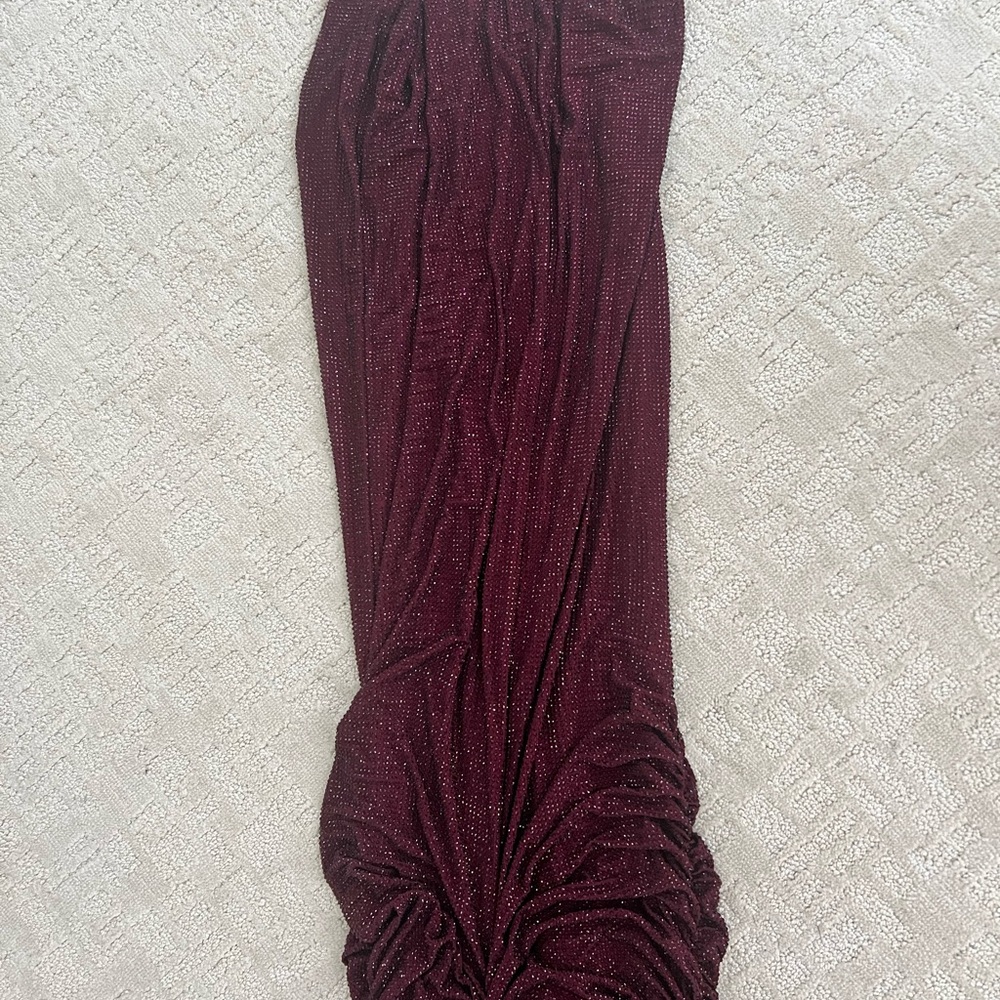 Meshki Burgundy Sparkle Ruched Maxi Dress - Picture 6 of 6